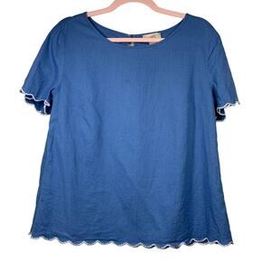 LOFT Baby Blue Scallop Embroidered Hem Short Sleeve Blouse Medium